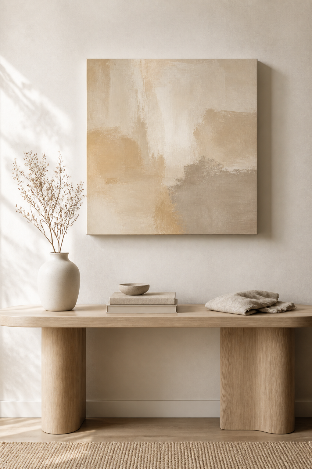 Size reference scene for AB001 Beige Abstract Canvas Painting