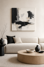 AB002 Black and White Abstract Wall Art in a modern living room