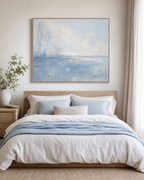 AB003 Soft Blue Abstract Canvas Painting in a calm modern bedroom