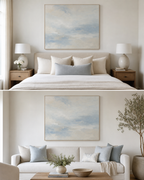 Size reference scenes for AB003 Soft Blue Abstract Canvas Painting