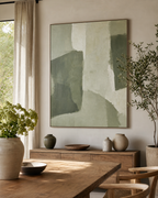 AB004 Sage Green Abstract Wall Art in an organic modern living room