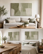 Size reference scenes for AB004 Sage Green Abstract Wall Art