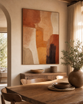 AB005 terracotta earth tone abstract painting in warm dining room