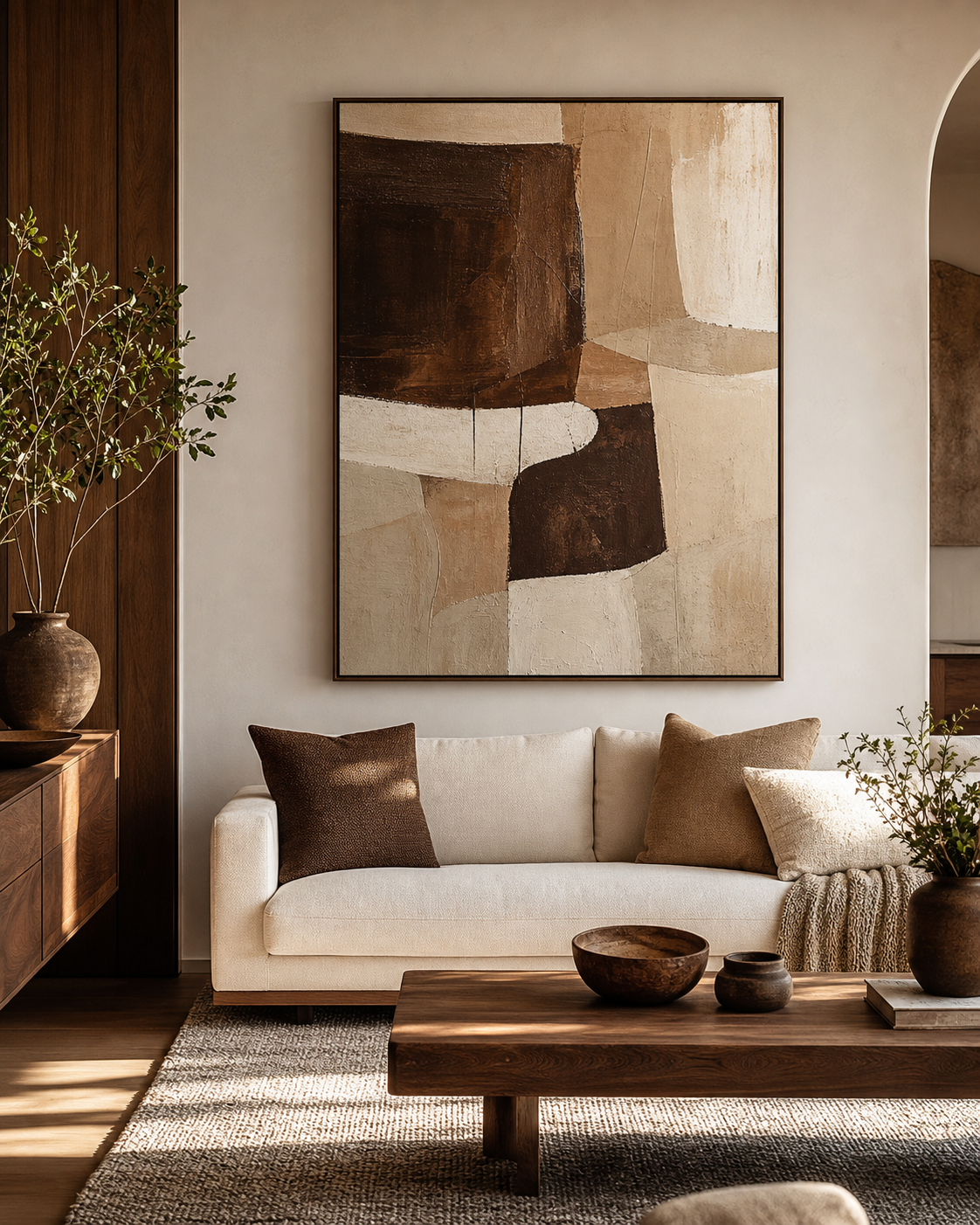 Warm Brown Abstract Canvas Painting #AB006 main scene