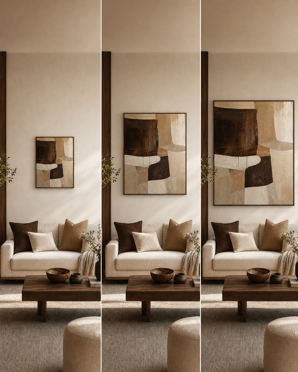 Warm Brown Abstract Canvas Painting #AB006 size reference