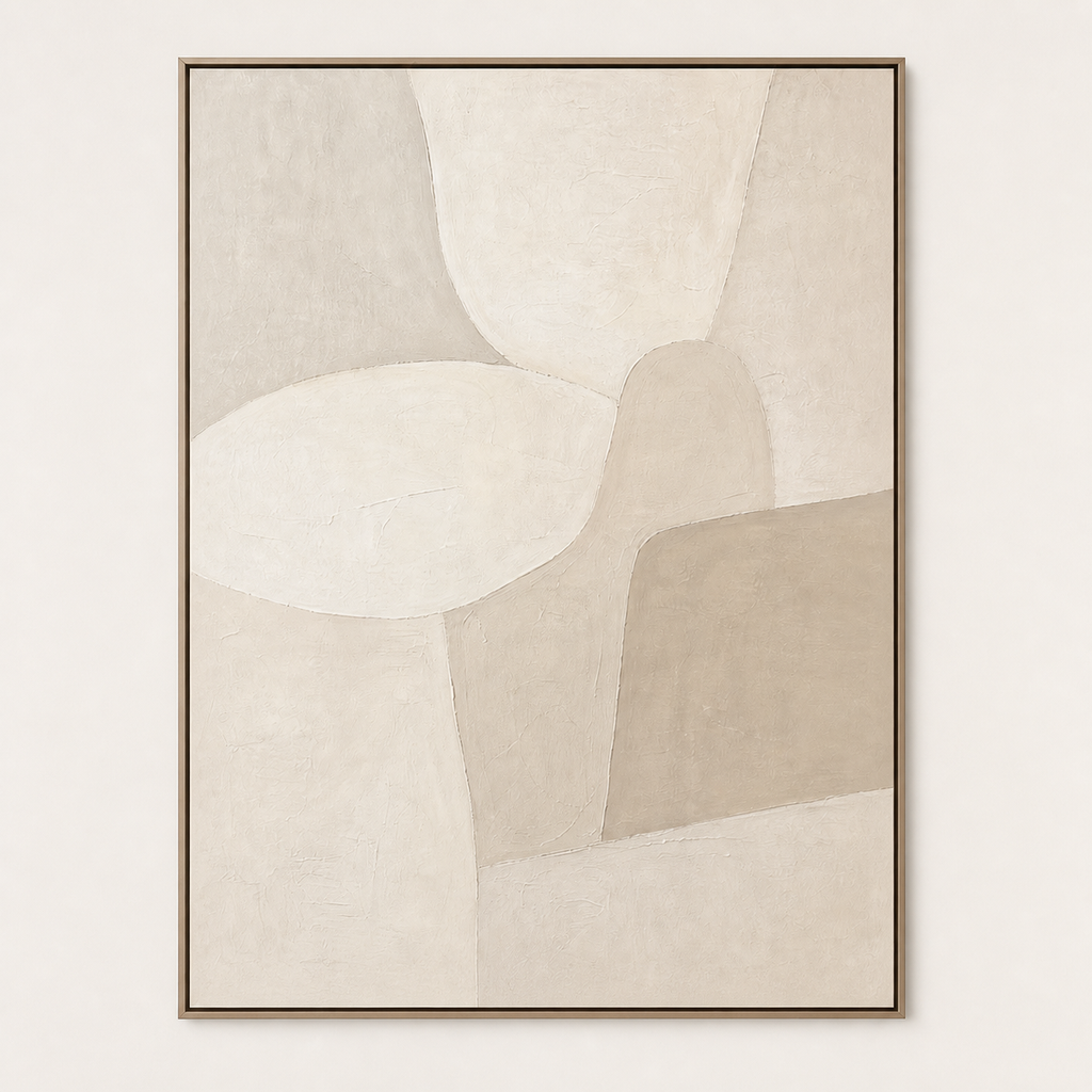 Front view of Minimal Oatmeal Abstract Wall Art #AB010, showing the complete composition