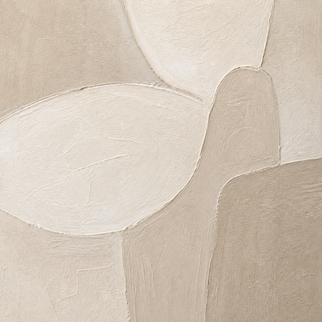Close-up of hand-painted texture and brushwork in Minimal Oatmeal Abstract Wall Art #AB010