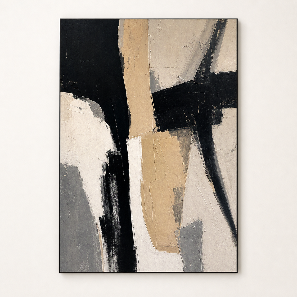 Front view of Black Beige Statement Abstract Painting #AB011, showing the complete composition