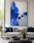 Cobalt Blue Abstract Canvas Painting #AB012 displayed in a styled interior