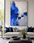 Cobalt Blue Abstract Canvas Painting #AB012 displayed in a styled interior