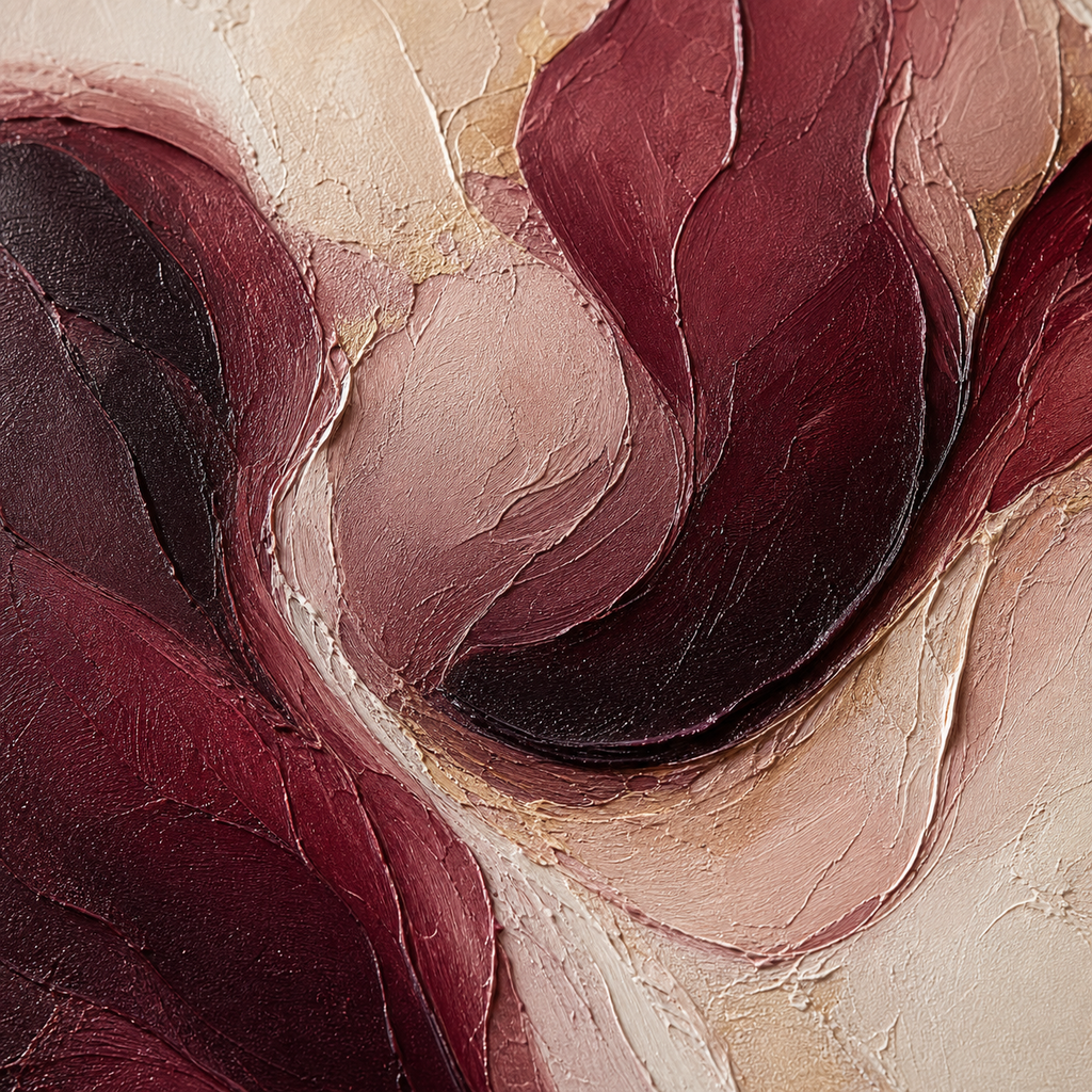 Close-up of hand-painted texture and brushwork in Burgundy Wine Abstract Wall Art #AB013