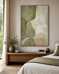 Sage Green Organic Abstract Painting #AB014 displayed in a styled interior