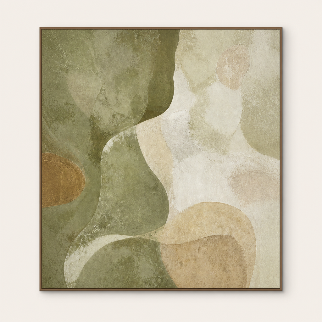 Front view of Sage Green Organic Abstract Painting #AB014, showing the complete composition
