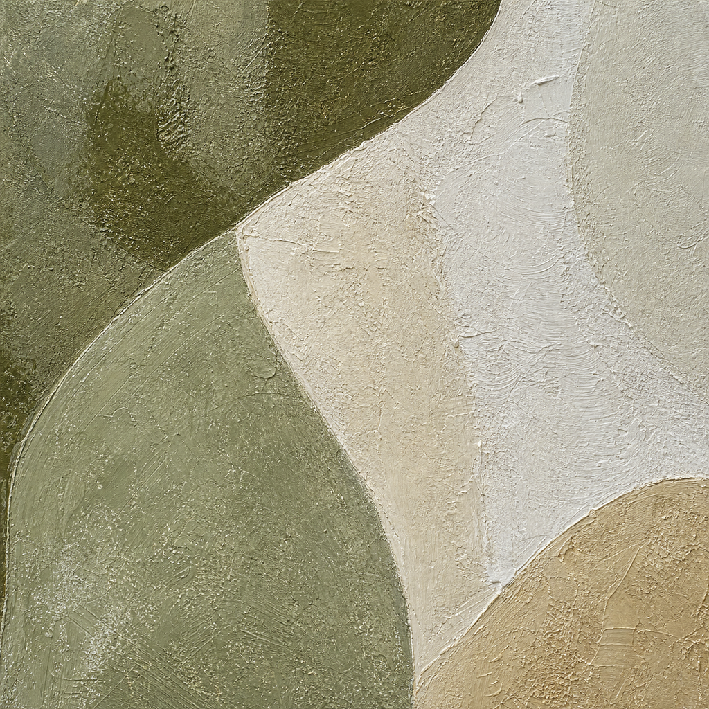 Close-up of hand-painted texture and brushwork in Sage Green Organic Abstract Painting #AB014