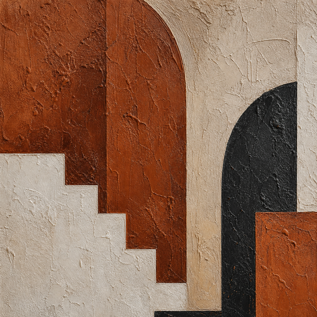 Close-up of hand-painted texture and brushwork in Terracotta Earth Tone Statement Art #AB015