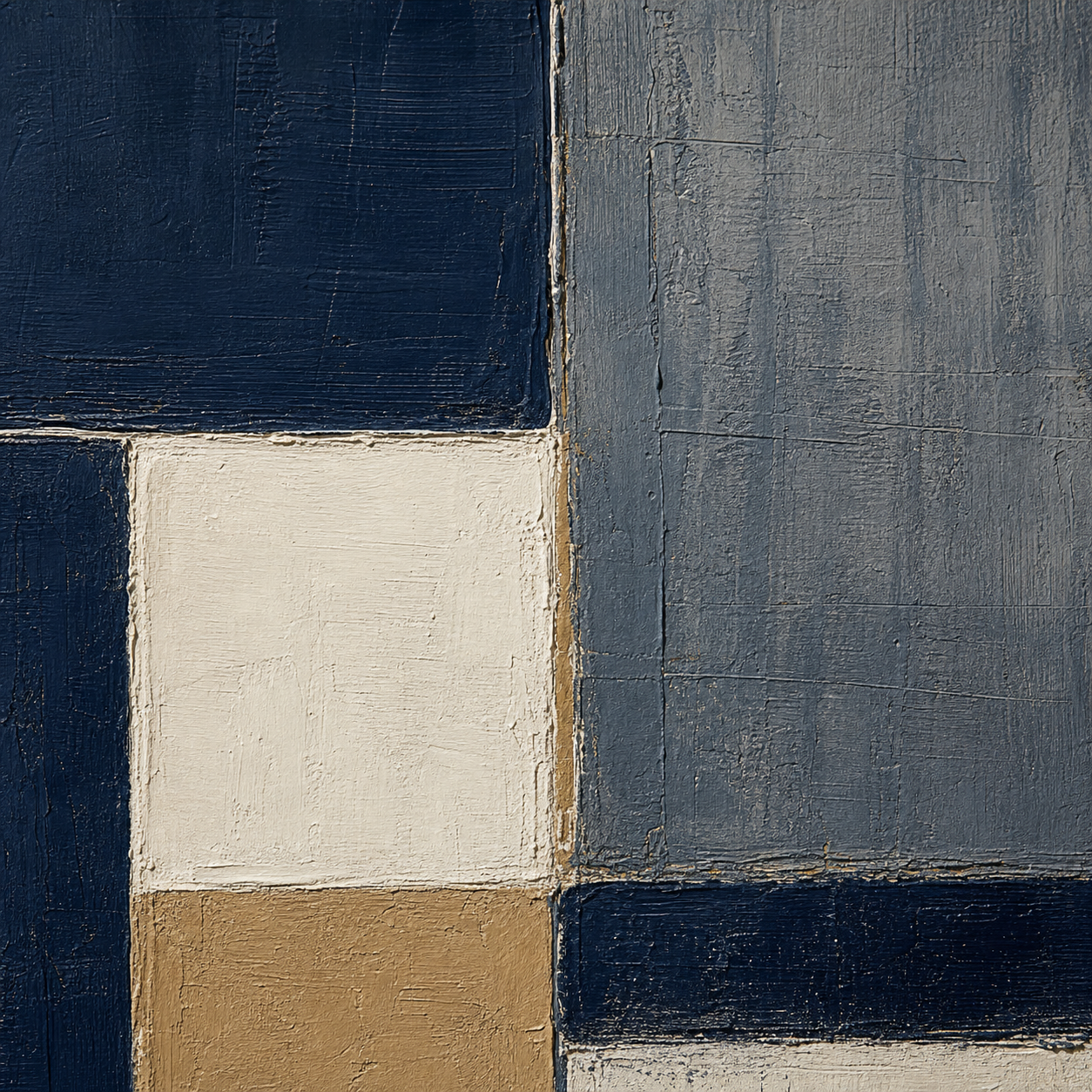 Close-up of hand-painted texture and brushwork in Navy Blue Minimal Abstract Canvas #AB016