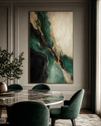 Emerald Green Luxury Abstract Art #AB019 displayed in a styled interior