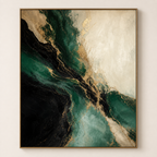 Front view of Emerald Green Luxury Abstract Art #AB019, showing the complete composition
