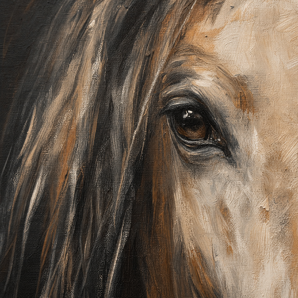 AN001 minimalist horse portrait painting eye and mane detail