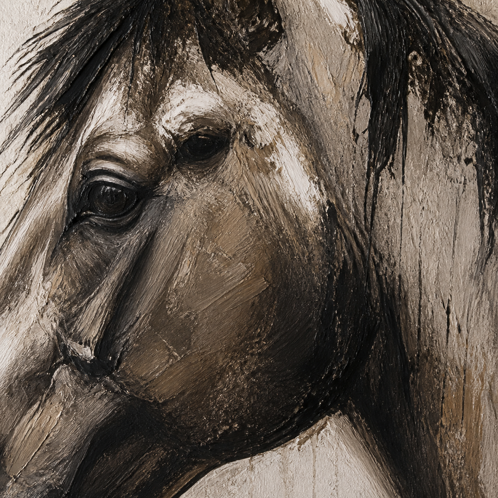 Close-up of hand-painted texture and brushwork in Custom Minimal Horse Painting #AN002