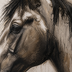 Close-up of hand-painted texture and brushwork in Custom Minimal Horse Painting #AN002