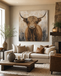Highland Cow Portrait Wall Art #AN004 displayed in a styled interior