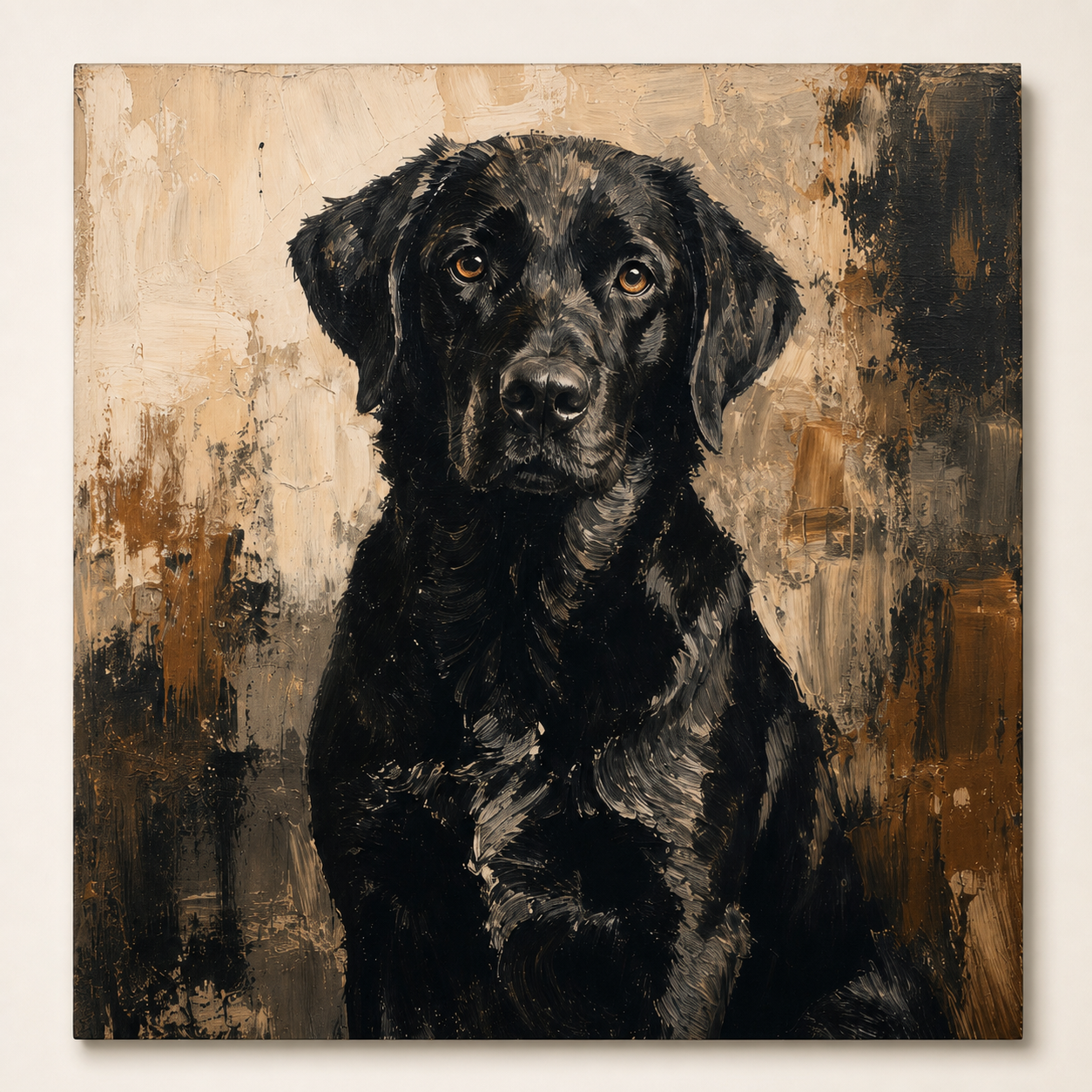 Front view of Custom Black Dog Portrait Painting #AN005, showing the complete composition