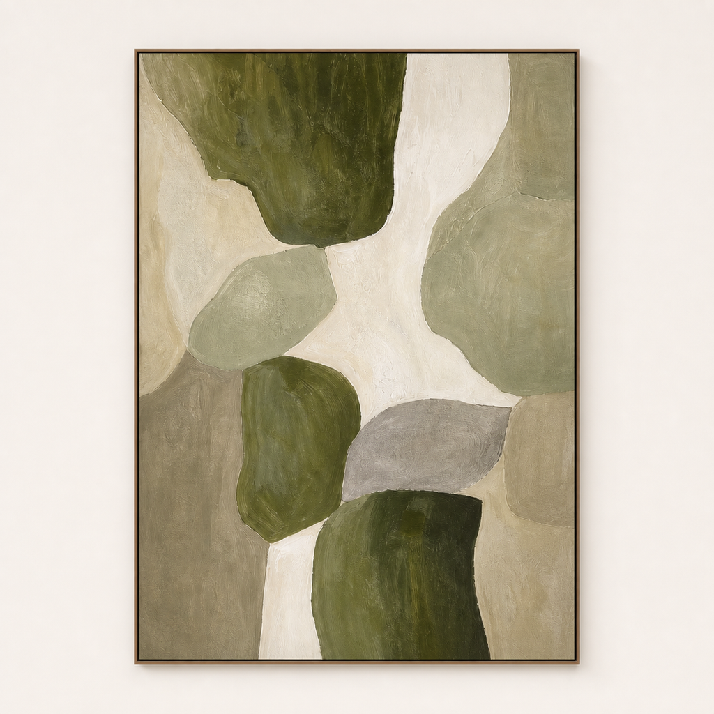 Front view of olive green abstract canvas art