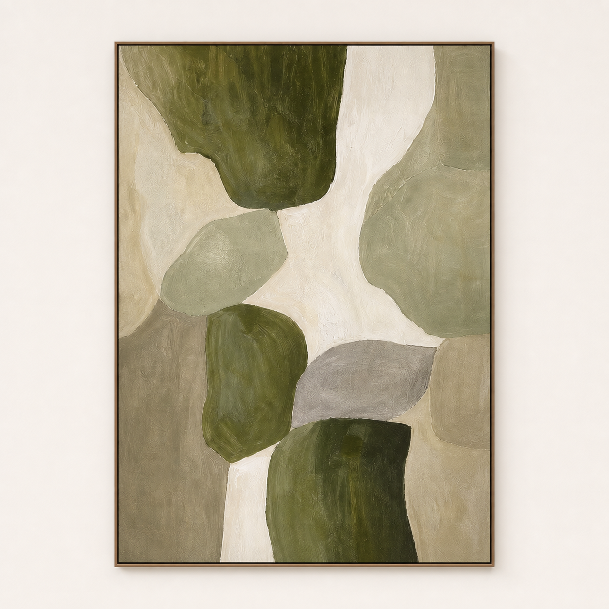 Front view of olive green abstract canvas art
