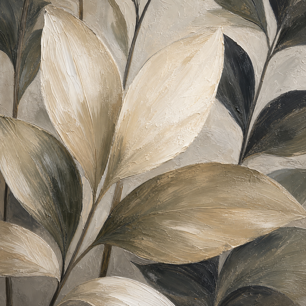 Close-up of neutral botanical hand-painted texture