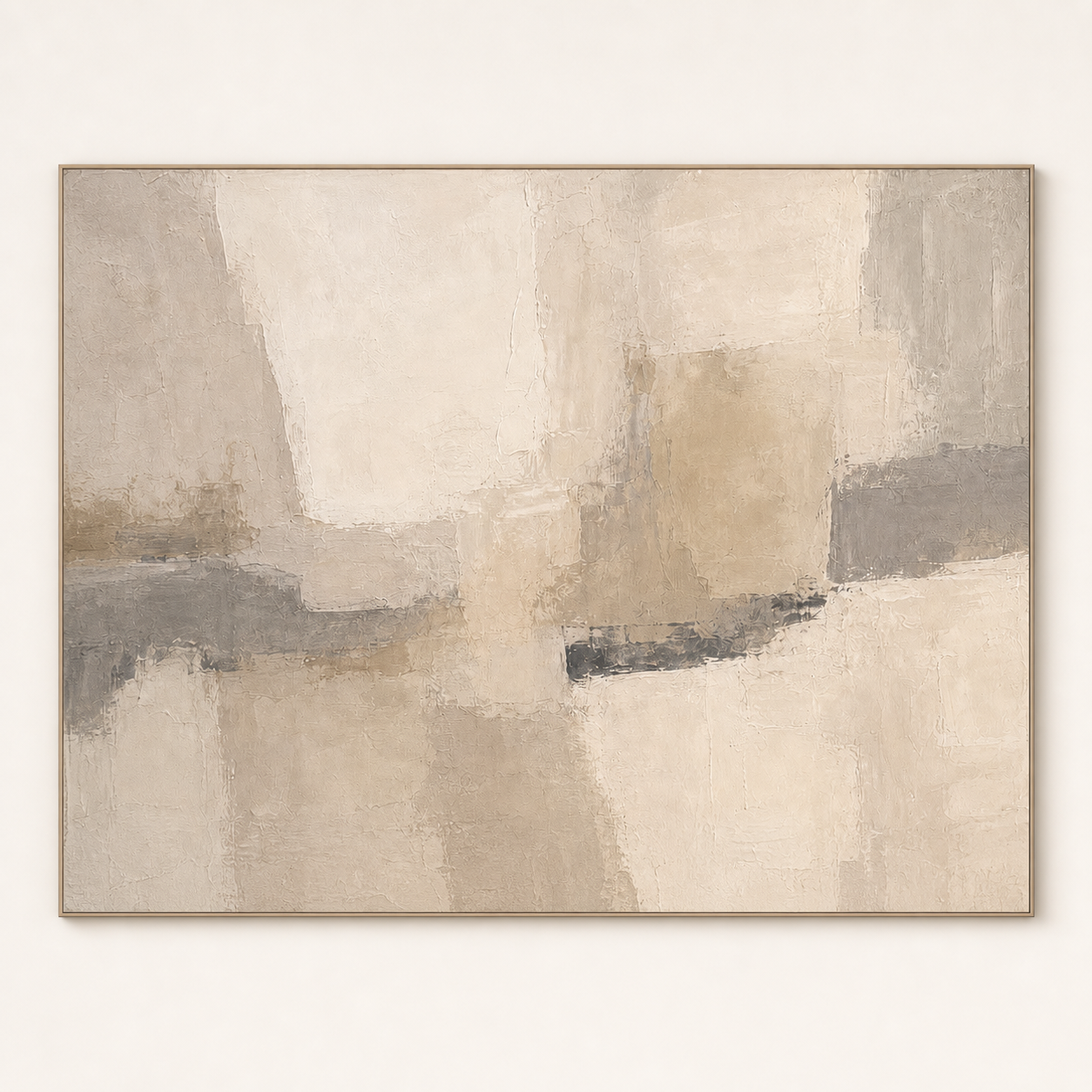 Front view of large greige abstract wall art