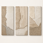 Front view of wabi-sabi textured canvas set of three
