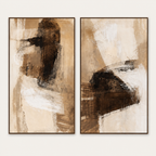 Front view of brown and beige abstract canvas set of two