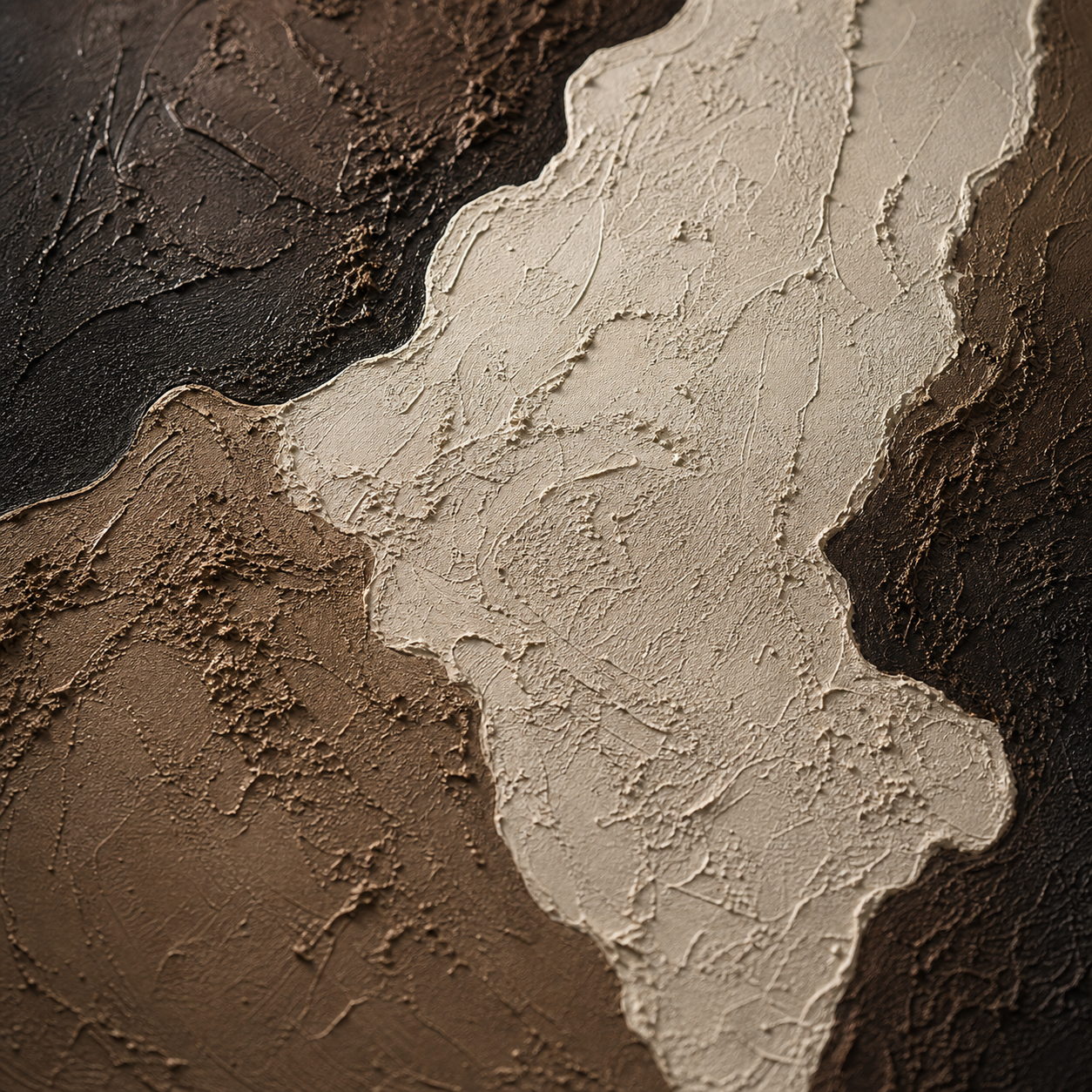 Close-up of chocolate brown raised hand-painted texture