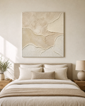 Sand beige raised texture painting in a serene bedroom