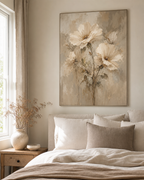 FL001 neutral floral oil painting above console in soft modern room