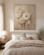 FL001 neutral floral oil painting size reference above bed