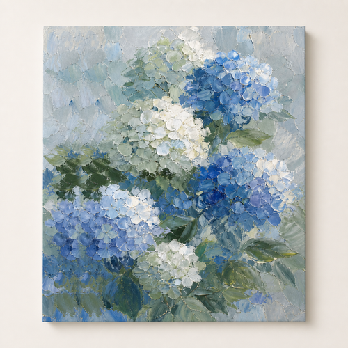 Front view of Blue Hydrangea Floral Oil Painting #FL004, showing the complete composition
