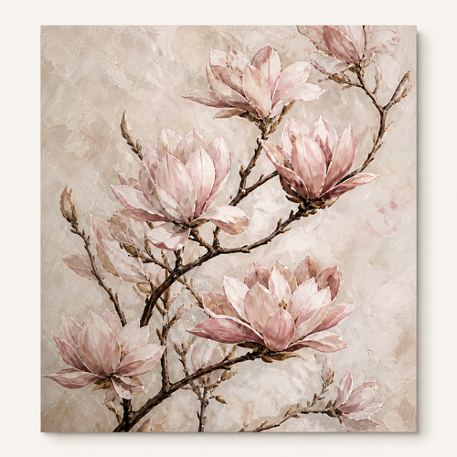 Front view of Blush Magnolia Floral Canvas Art #FL005, showing the complete composition