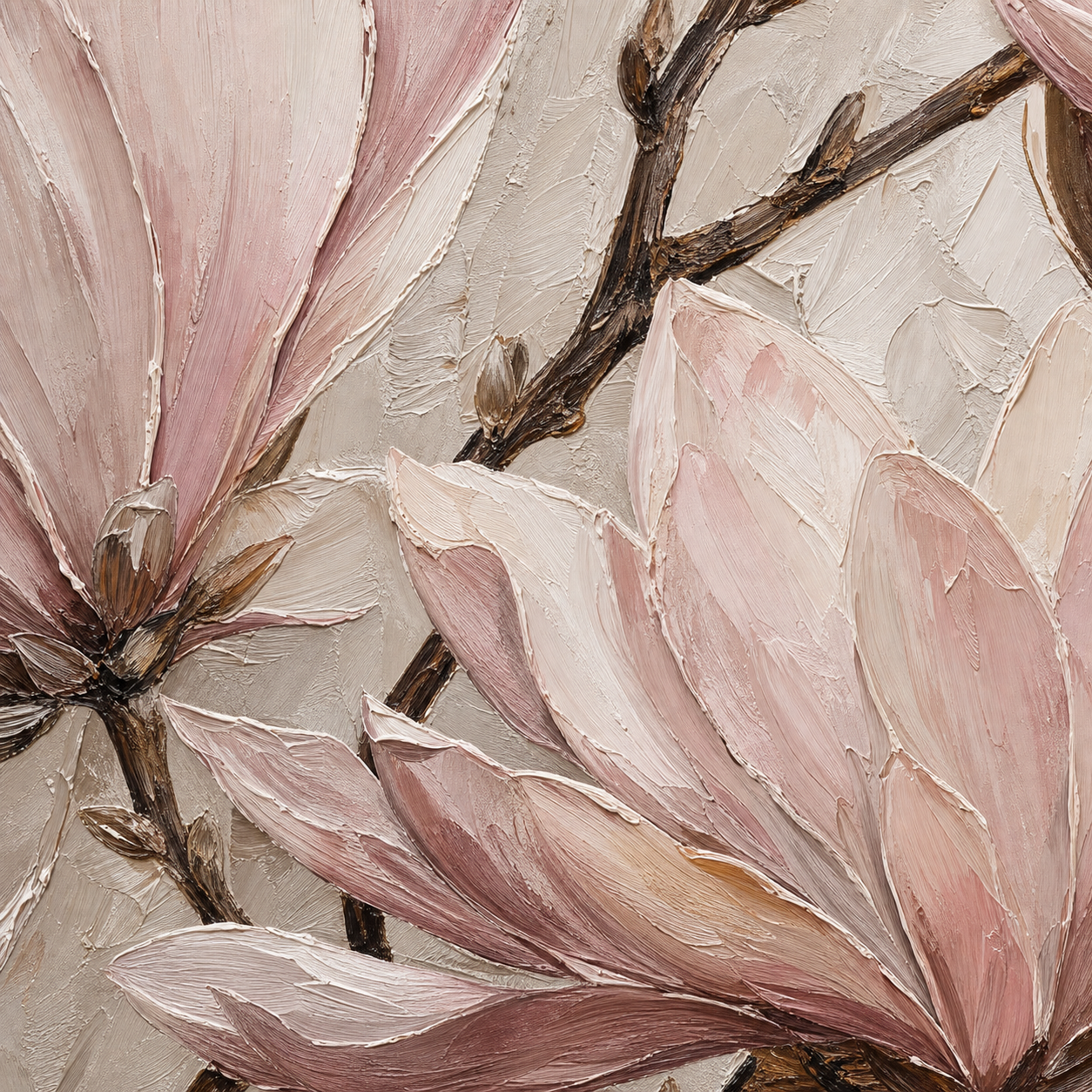 Close-up of hand-painted texture and brushwork in Blush Magnolia Floral Canvas Art #FL005