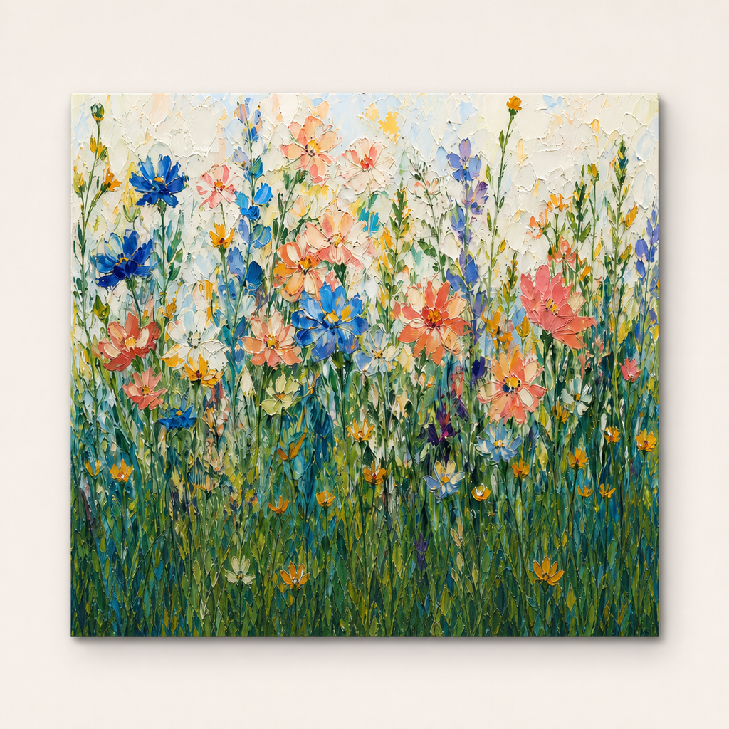 Front view of Colorful Wildflower Oil Painting #FL007, showing the complete composition