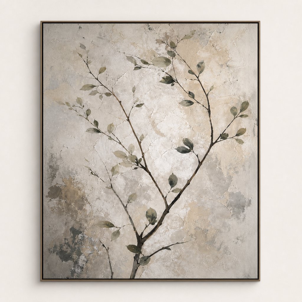 Front view of Neutral Botanical Branch Painting #FL008, showing the complete composition