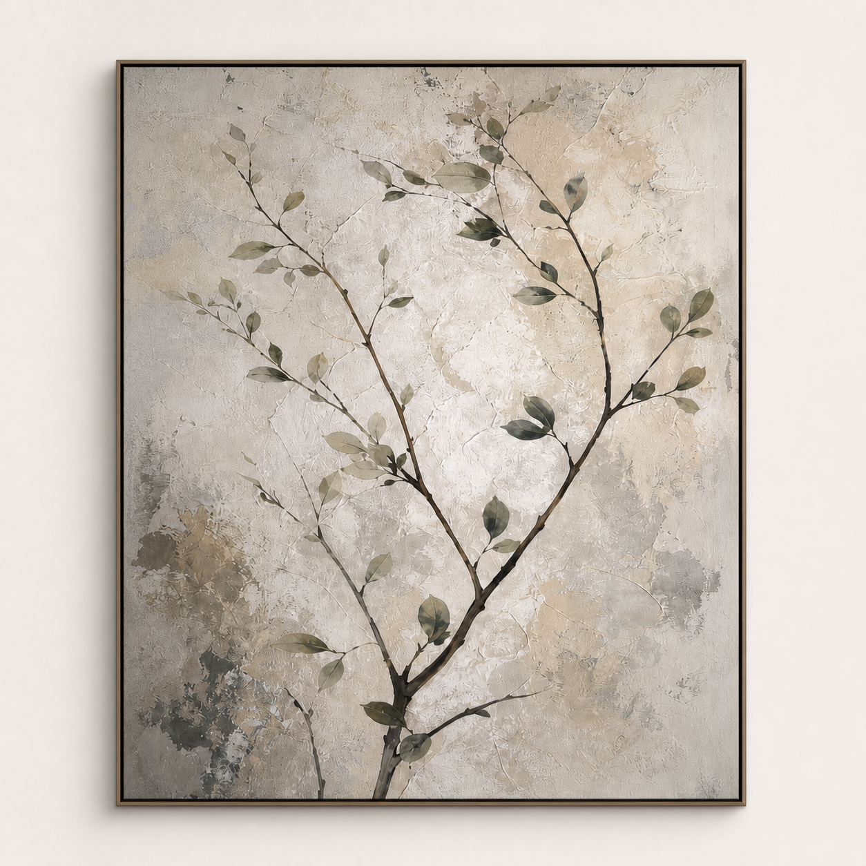 Front view of Neutral Botanical Branch Painting #FL008, showing the complete composition