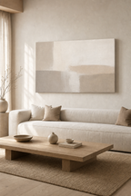 LM001 Large Neutral Minimalist Wall Art above a sofa in a calm living room