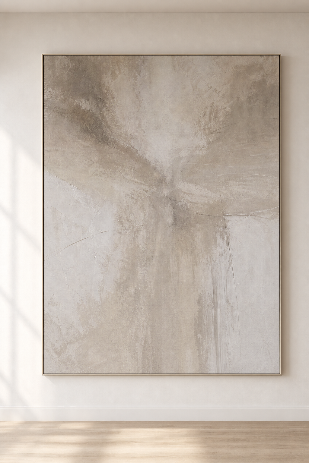 LM002 oversized soft greige minimalist painting front view
