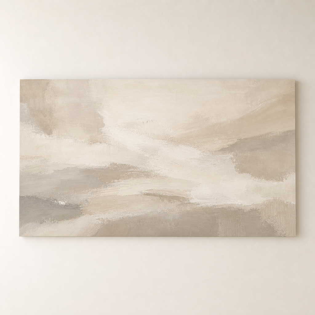 LM002 oversized soft greige minimalist painting front view