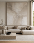 LM002 oversized soft greige minimalist painting above sofa