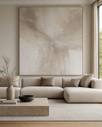 LM002 oversized soft greige minimalist painting above sofa