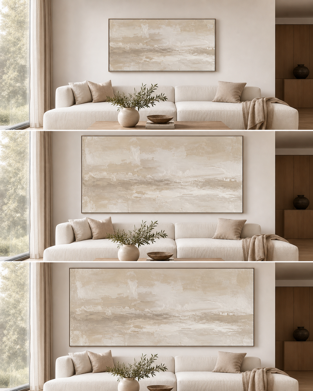 Large Horizontal Neutral Canvas Painting #LM004 size reference