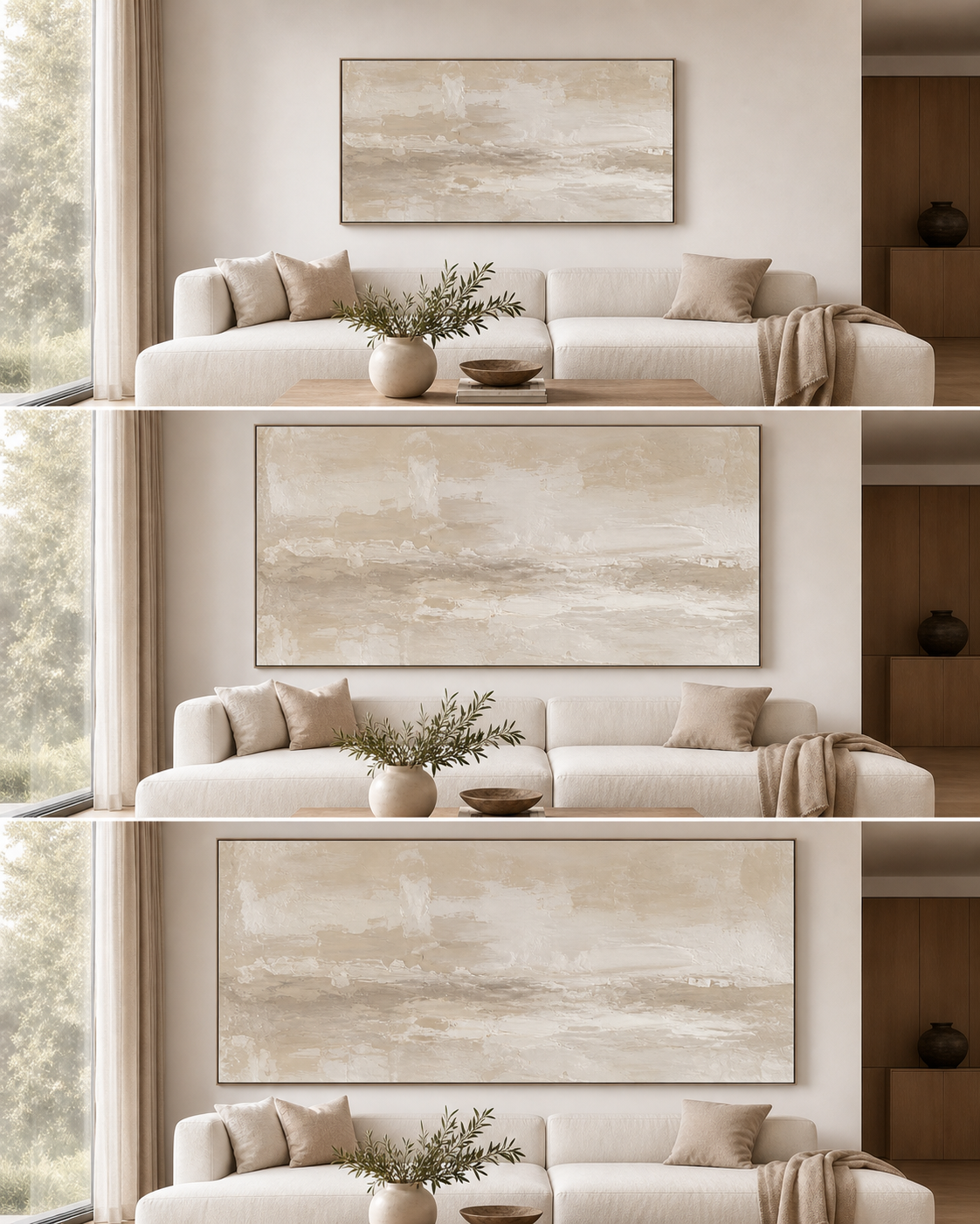 Large Horizontal Neutral Canvas Painting #LM004 size reference